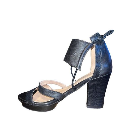 All Black Leather Strappy Heels Sandals - Picture 9 of 16